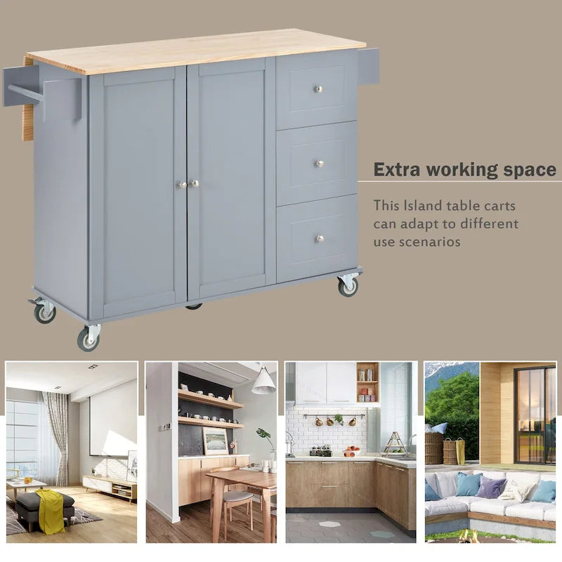 White Rolling Kitchen Island Solid Wood Top, Locking Wheels, Storage & More