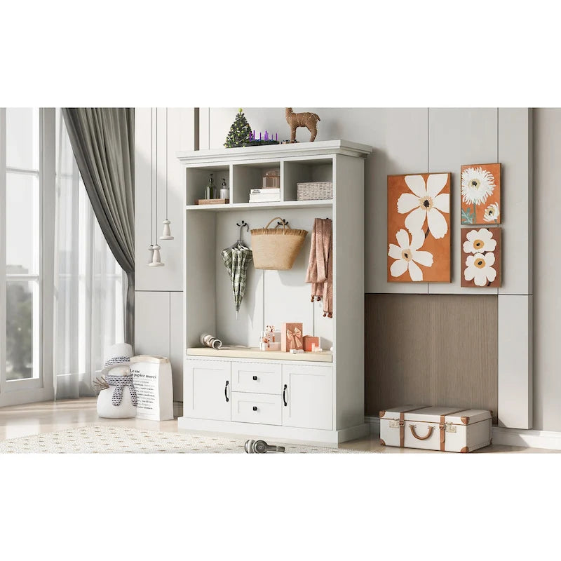 3-in-1 Design Hall Tree with 3 Hooks and Storage Bench - 47.24W x 70.9H x 15.74D