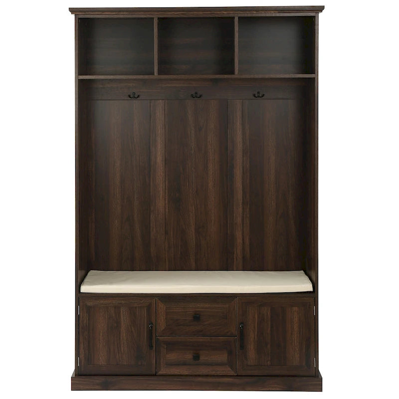 3-in-1 Design Hall Tree with 3 Hooks and Storage Bench - 47.24W x 70.9H x 15.74D