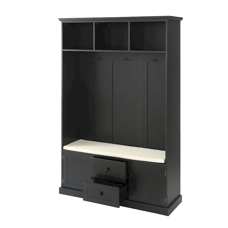 3-in-1 Design Hall Tree with 3 Hooks and Storage Bench - 47.24W x 70.9H x 15.74D