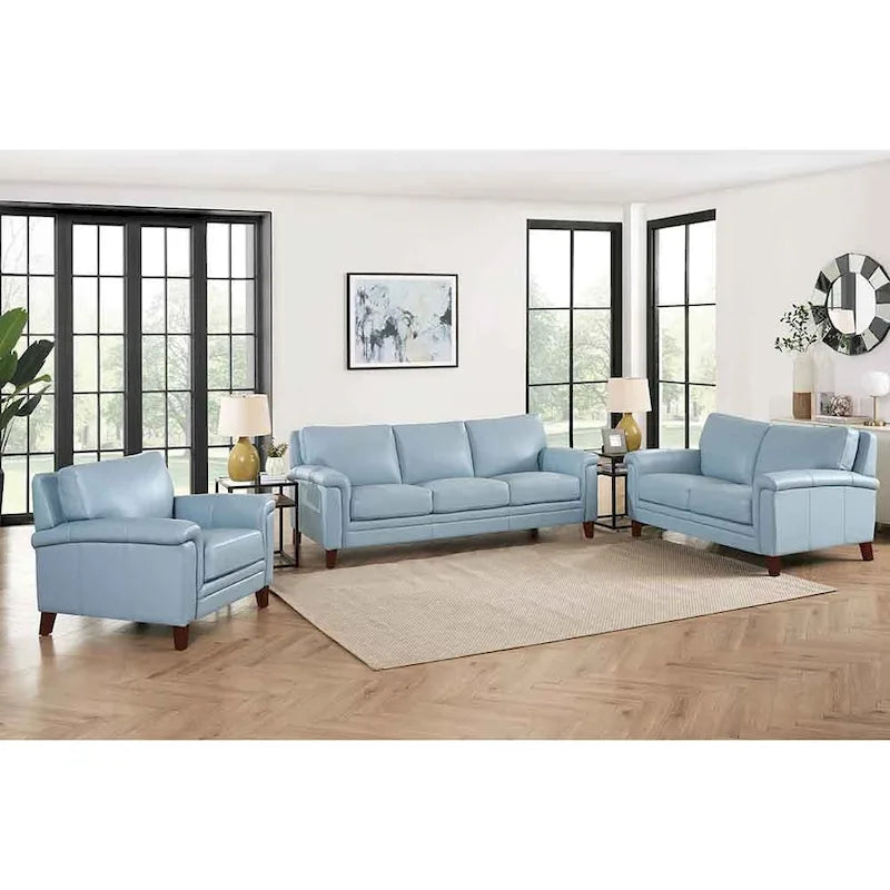 Hydeline Westcott Top Grain Leather Sofa Loveseat and Chair Set with Memory Foam and Springs
