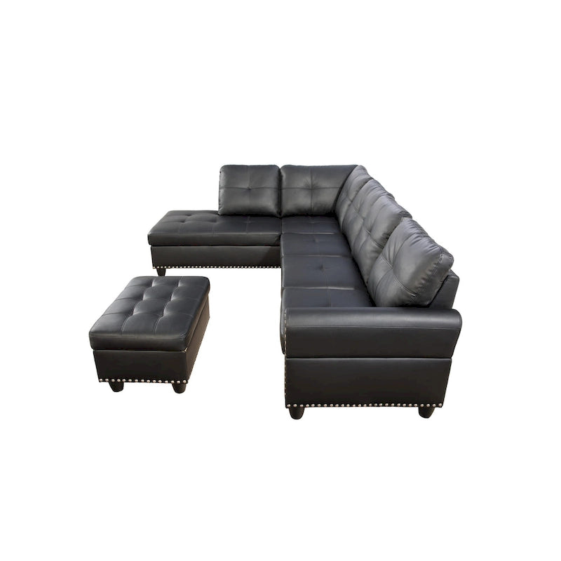 Irine Faux Leather Sectional Sofa with Ottoman - 98W x 71D x 33H