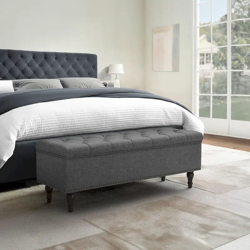 COZYMAN Tufted Storage Bench, Upholstered Ottoman with Storage - 50.8 W X 17.1 D X 18.3 H