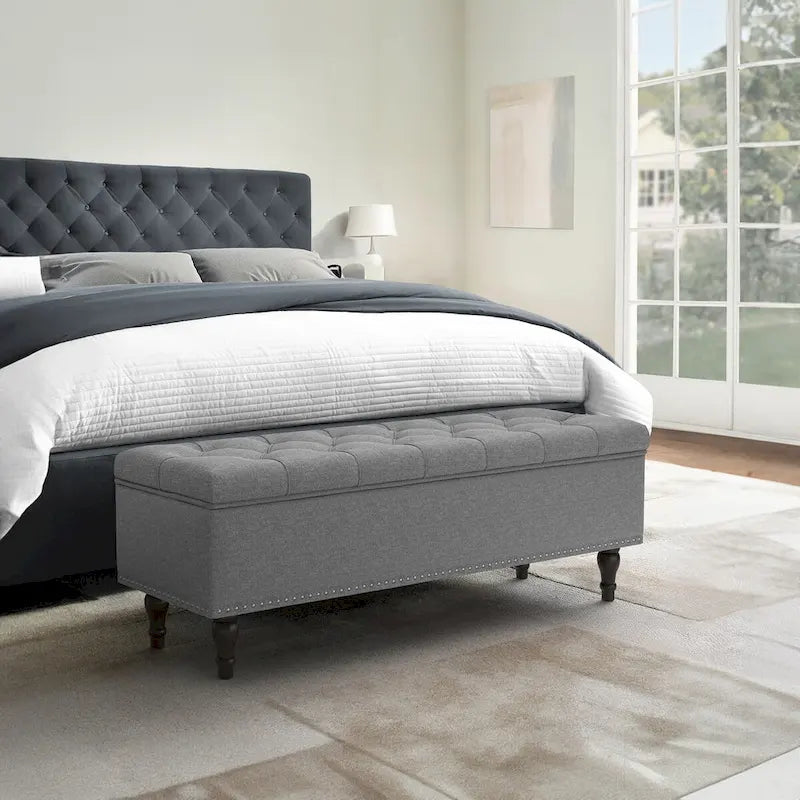 COZYMAN Tufted Storage Bench, Upholstered Ottoman with Storage - 50.8 W X 17.1 D X 18.3 H