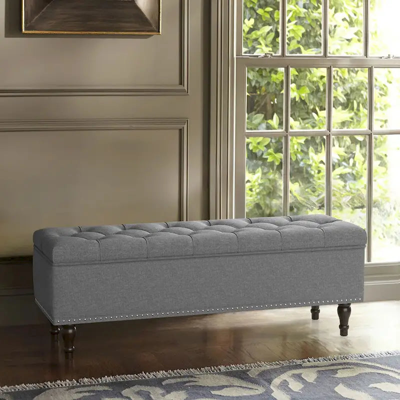 COZYMAN Tufted Storage Bench, Upholstered Ottoman with Storage - 50.8 W X 17.1 D X 18.3 H