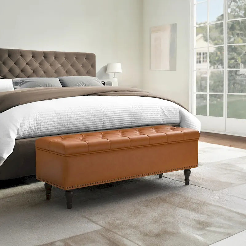 COZYMAN Tufted Storage Bench, Upholstered Ottoman with Storage - 50.8 W X 17.1 D X 18.3 H