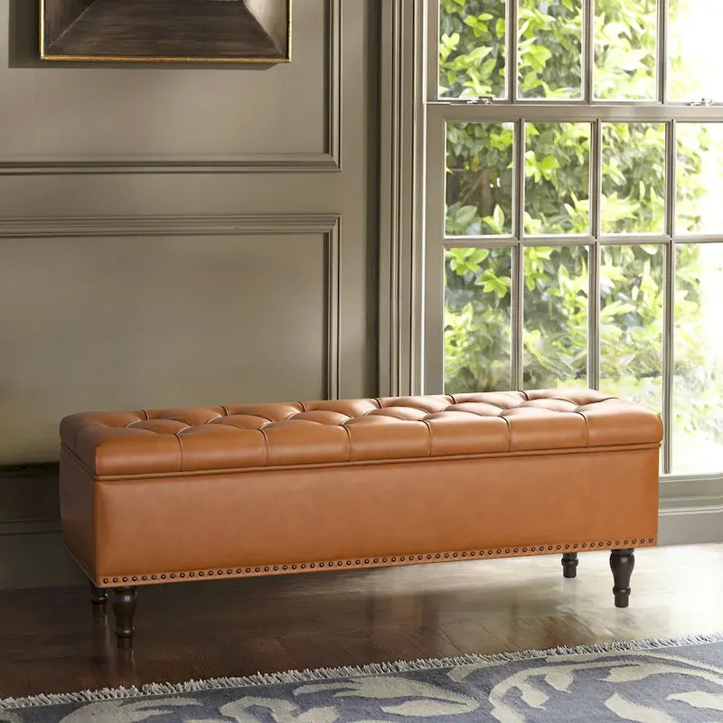 COZYMAN Tufted Storage Bench, Upholstered Ottoman with Storage - 50.8 W X 17.1 D X 18.3 H