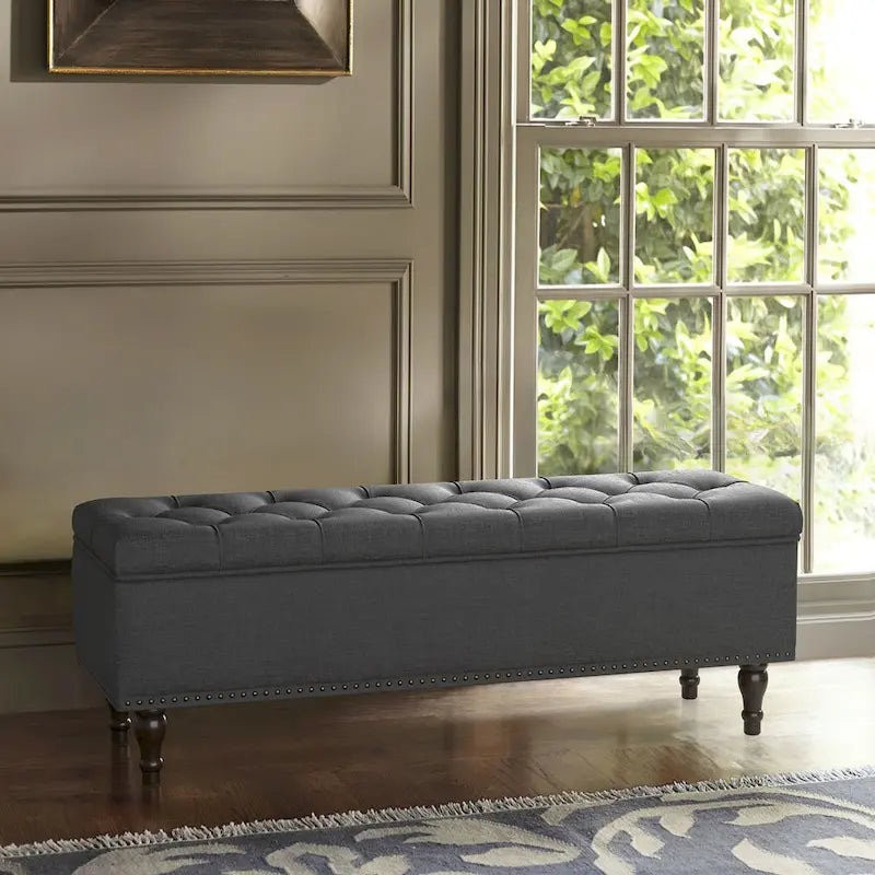 COZYMAN Tufted Storage Bench, Upholstered Ottoman with Storage - 50.8 W X 17.1 D X 18.3 H