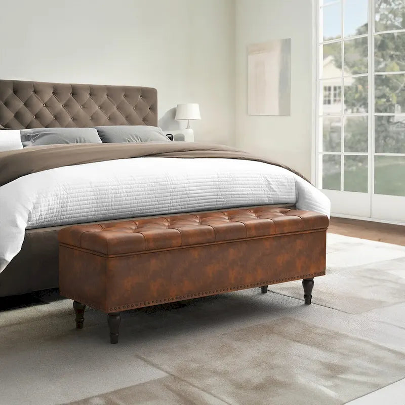 COZYMAN Tufted Storage Bench, Upholstered Ottoman with Storage - 50.8 W X 17.1 D X 18.3 H