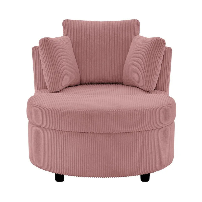 Corduroy Accent Chair, Barrel Chair with Ottoman and Back Cushions for Living Room