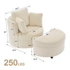 Corduroy Accent Chair, Barrel Chair with Ottoman and Back Cushions for Living Room