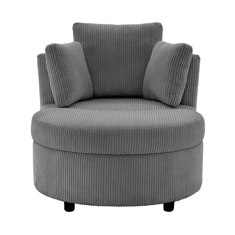 Corduroy Accent Chair, Barrel Chair with Ottoman and Back Cushions for Living Room