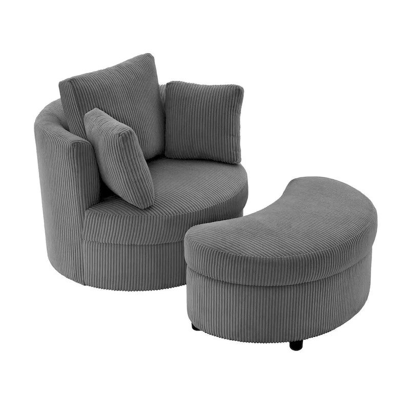 Corduroy Accent Chair, Barrel Chair with Ottoman and Back Cushions for Living Room
