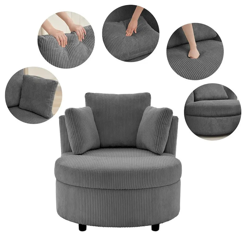 Corduroy Accent Chair, Barrel Chair with Ottoman and Back Cushions for Living Room