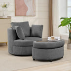 Corduroy Accent Chair, Barrel Chair with Ottoman and Back Cushions for Living Room