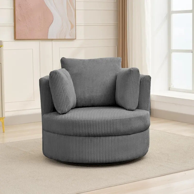 Corduroy Accent Chair, Barrel Chair with Ottoman and Back Cushions for Living Room