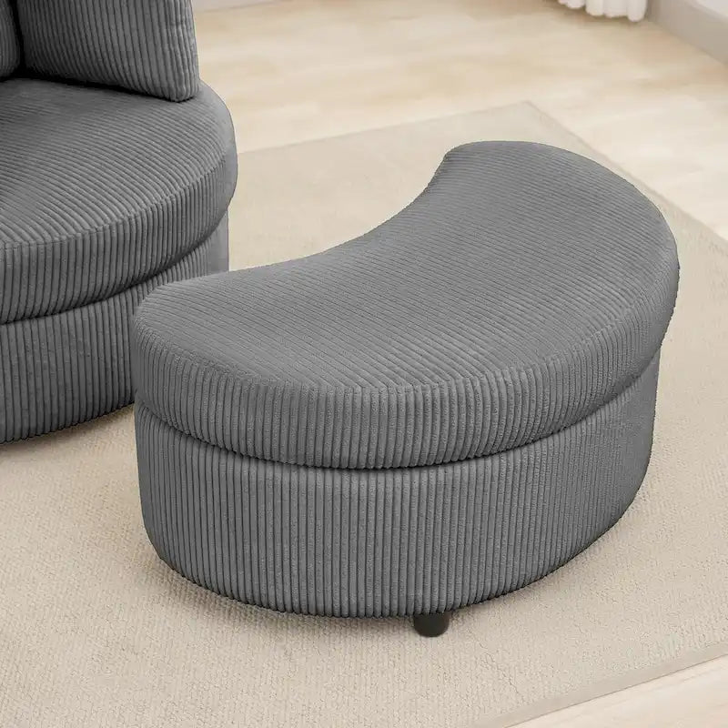 Corduroy Accent Chair, Barrel Chair with Ottoman and Back Cushions for Living Room