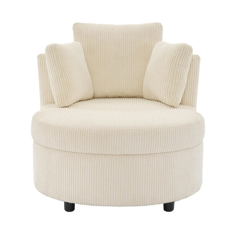 Corduroy Accent Chair, Barrel Chair with Ottoman and Back Cushions for Living Room