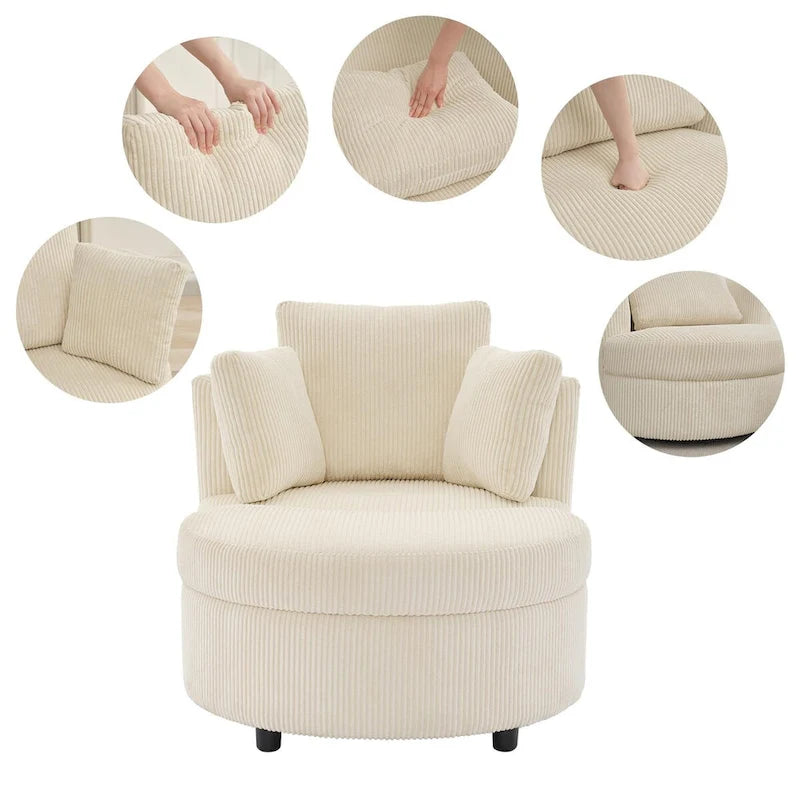 Corduroy Accent Chair, Barrel Chair with Ottoman and Back Cushions for Living Room