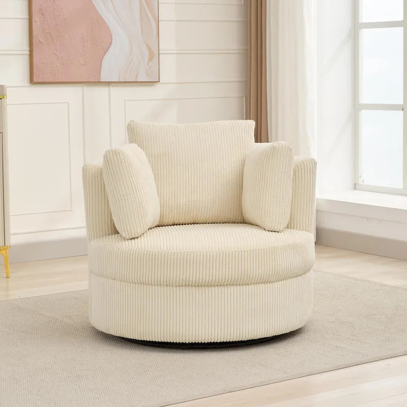 Corduroy Accent Chair, Barrel Chair with Ottoman and Back Cushions for Living Room