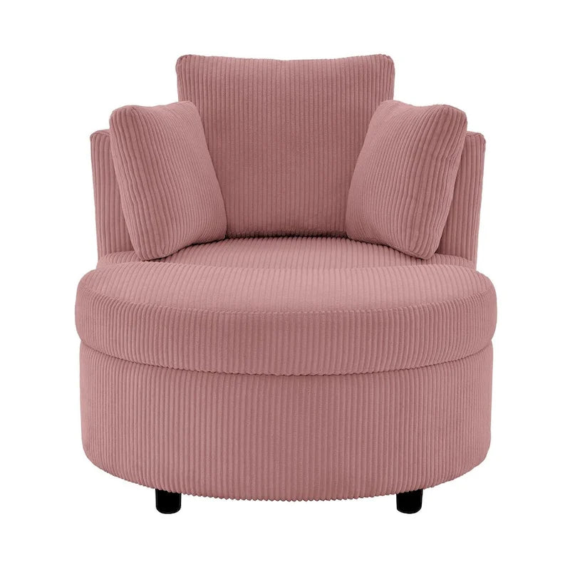 Corduroy Accent Chair, Barrel Chair with Ottoman and Back Cushions for Living Room