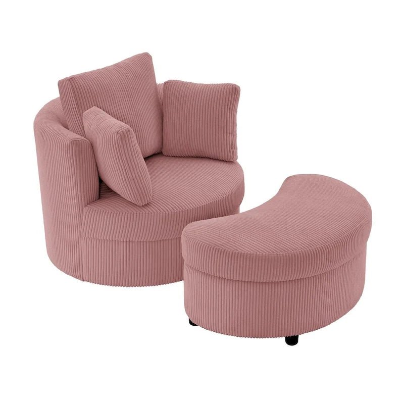 Corduroy Accent Chair, Barrel Chair with Ottoman and Back Cushions for Living Room