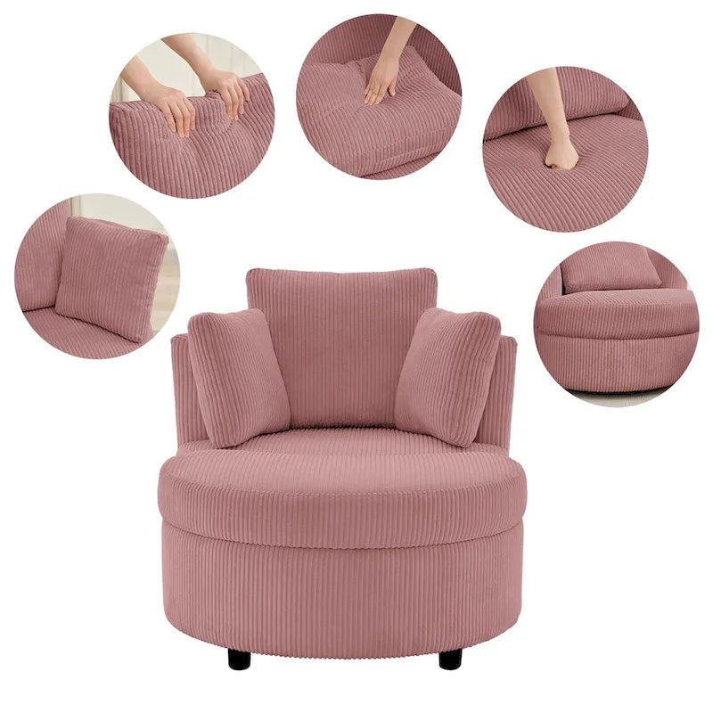 Corduroy Accent Chair, Barrel Chair with Ottoman and Back Cushions for Living Room