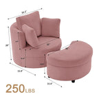Corduroy Accent Chair, Barrel Chair with Ottoman and Back Cushions for Living Room