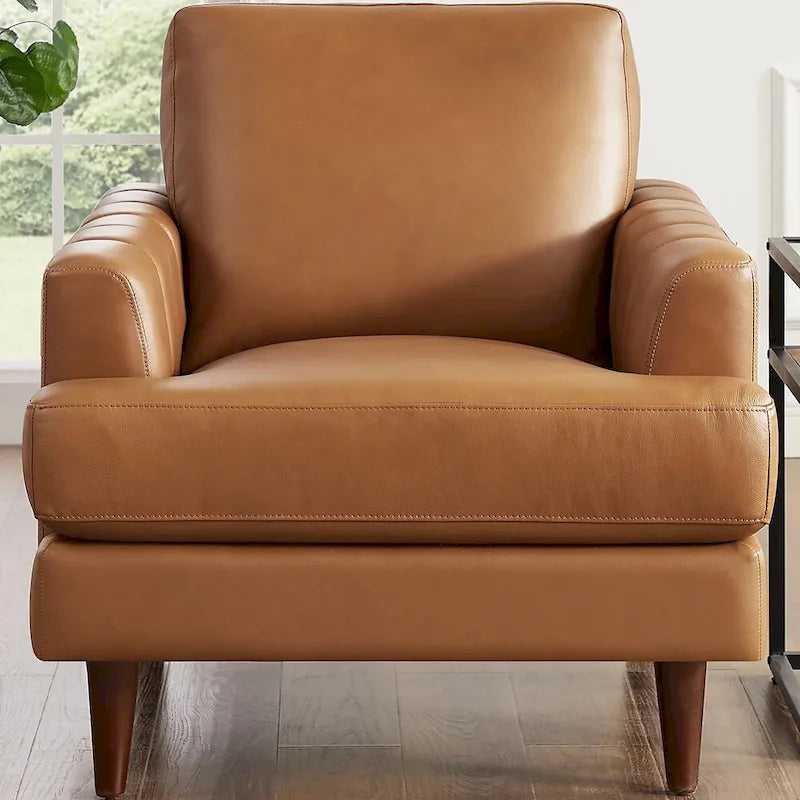 Ivy Living Cassia Top Grain Leather Chair With Feather, Memory Foam and Springs