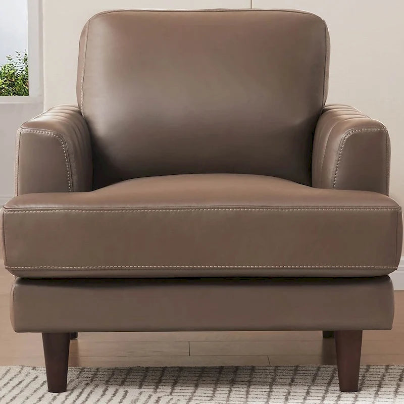 Ivy Living Cassia Top Grain Leather Chair With Feather, Memory Foam and Springs