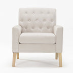 LUE BONA Linen and Walnut Legs Mid Century Modern Button Tufted Accent Chair - 29.53 H X 30 W X 33.07 D