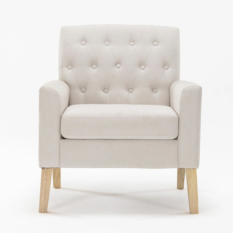LUE BONA Linen and Walnut Legs Mid Century Modern Button Tufted Accent Chair - 29.53 H X 30 W X 33.07 D