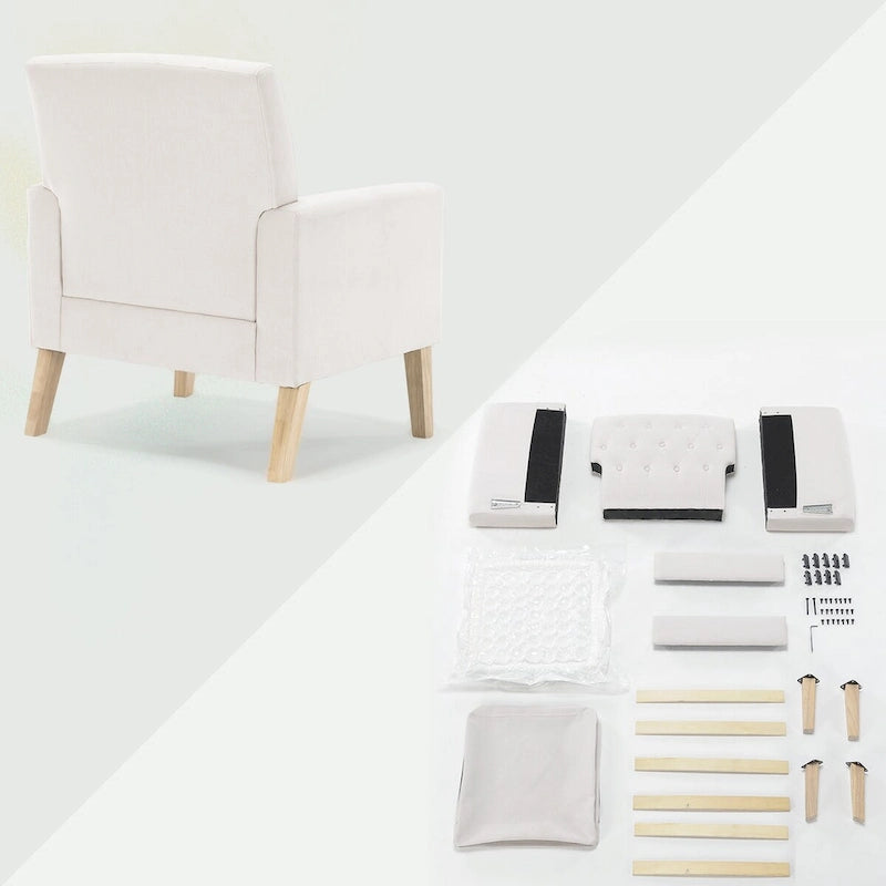 LUE BONA Linen and Walnut Legs Mid Century Modern Button Tufted Accent Chair - 29.53 H X 30 W X 33.07 D