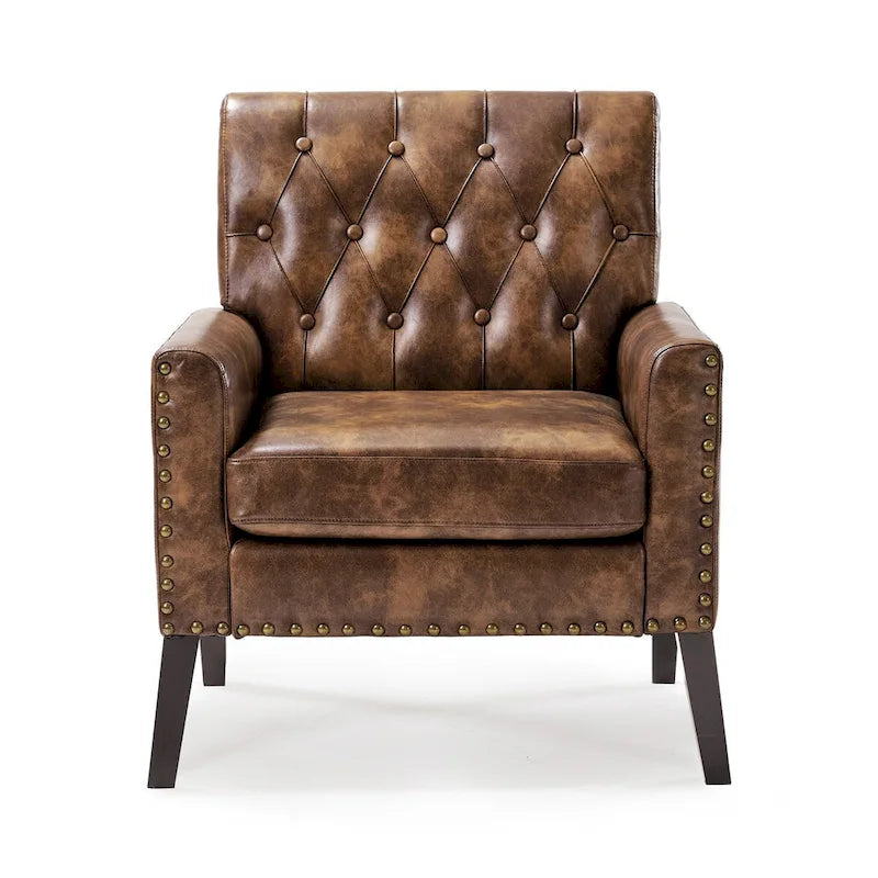 LUE BONA Linen and Walnut Legs Mid Century Modern Button Tufted Accent Chair - 29.53 H X 30 W X 33.07 D