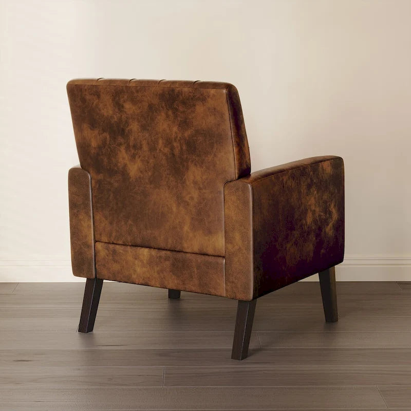 LUE BONA Linen and Walnut Legs Mid Century Modern Button Tufted Accent Chair - 29.53 H X 30 W X 33.07 D