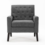 LUE BONA Linen and Walnut Legs Mid Century Modern Button Tufted Accent Chair - 29.53 H X 30 W X 33.07 D