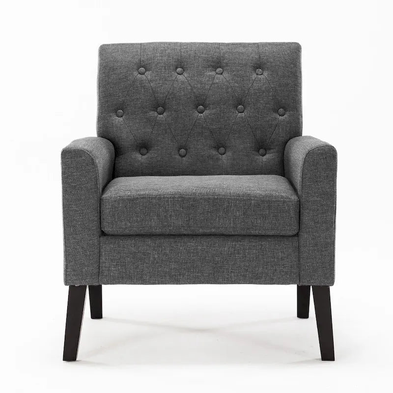 LUE BONA Linen and Walnut Legs Mid Century Modern Button Tufted Accent Chair - 29.53 H X 30 W X 33.07 D