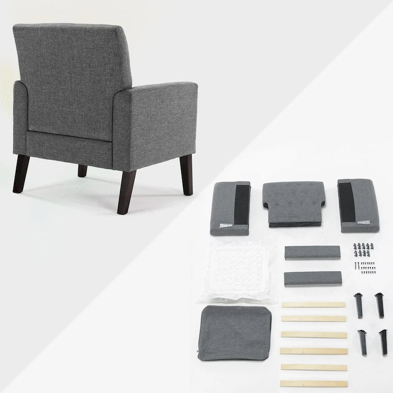 LUE BONA Linen and Walnut Legs Mid Century Modern Button Tufted Accent Chair - 29.53 H X 30 W X 33.07 D