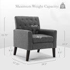 LUE BONA Linen and Walnut Legs Mid Century Modern Button Tufted Accent Chair - 29.53 H X 30 W X 33.07 D