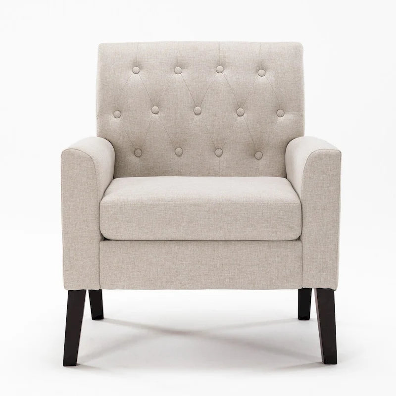 LUE BONA Linen and Walnut Legs Mid Century Modern Button Tufted Accent Chair - 29.53 H X 30 W X 33.07 D