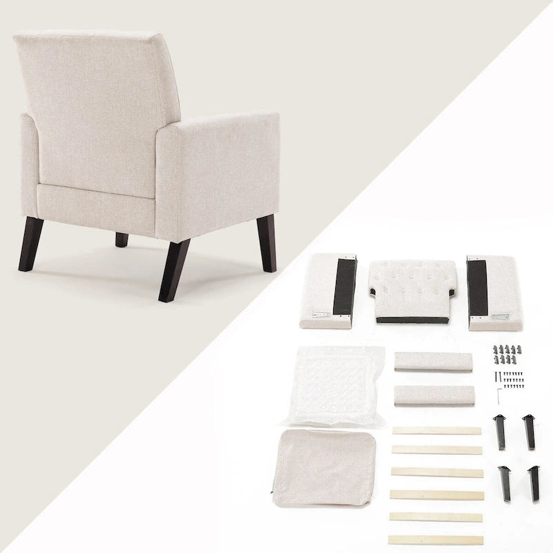 LUE BONA Linen and Walnut Legs Mid Century Modern Button Tufted Accent Chair - 29.53 H X 30 W X 33.07 D