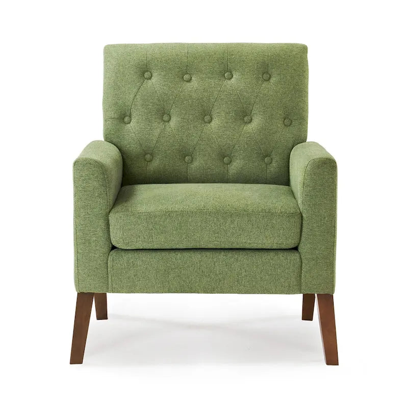 LUE BONA Linen and Walnut Legs Mid Century Modern Button Tufted Accent Chair - 29.53 H X 30 W X 33.07 D