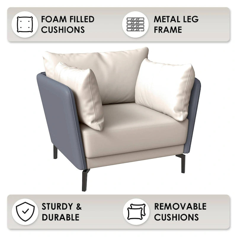 Luxify Modern Single-Seater Sofa in Upholstered PU Leather with Metal Legs for Living Room Accent Chair