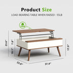 Elevatelux Rectangle Lift Top Square Coffee Table With Storage 37 x 23.5