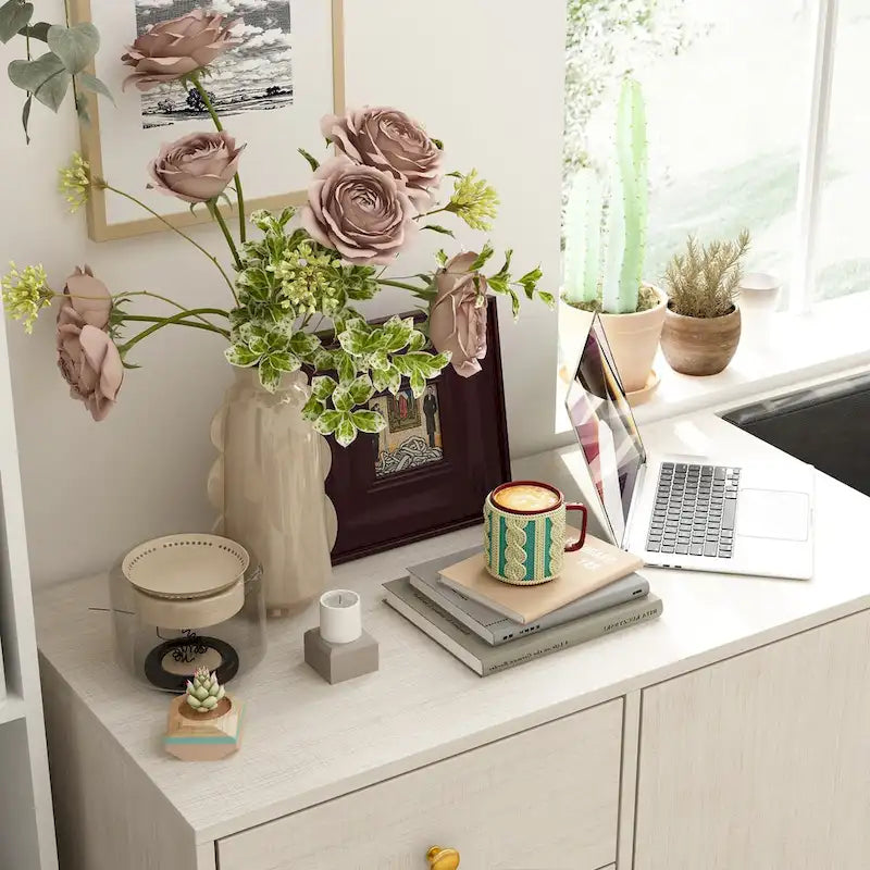 White Entryway Shoe Storage Bench with Black Cushion and Drawers