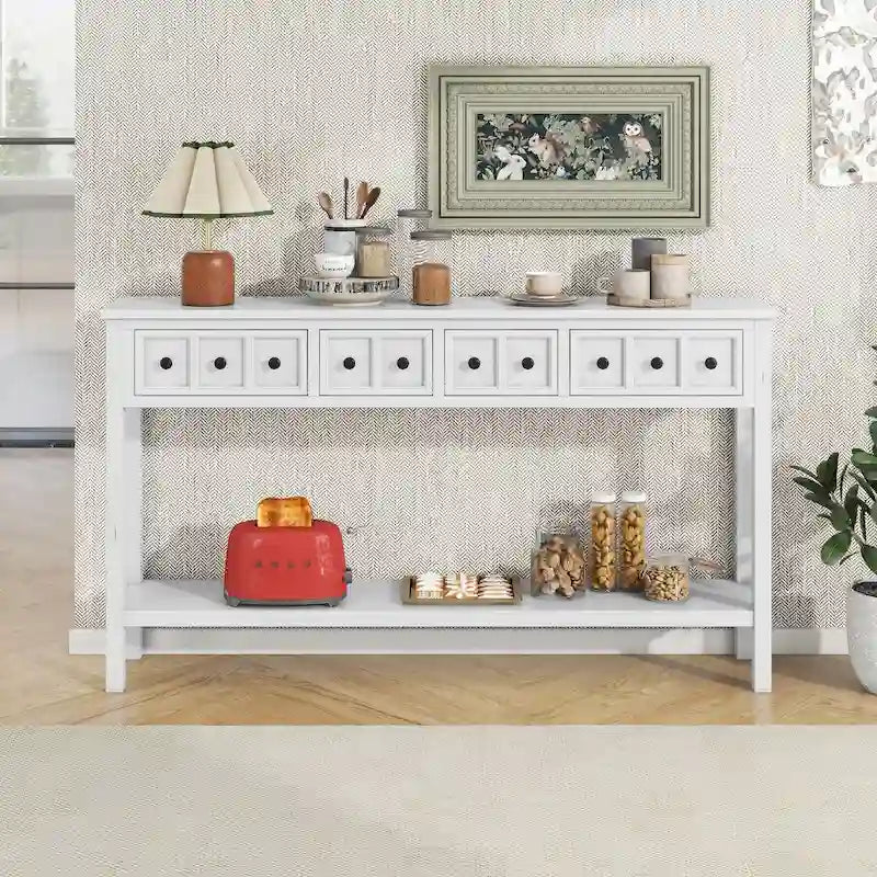 Nestfair Rustic Entryway Console Table with Drawers and Bottom Shelf