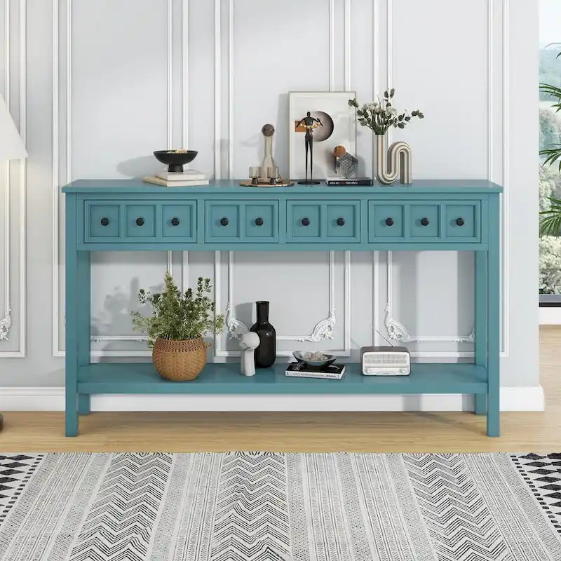 Nestfair Rustic Entryway Console Table with Drawers and Bottom Shelf