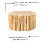 Round Natural Brown Solid Teak Wood Branch Bundle Coffee Table by East at Main