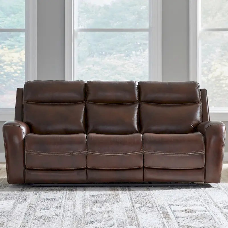 Blair Leather Dual Power Reclining Sofa - Cognac