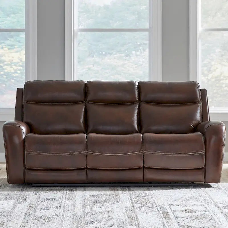 Blair Leather Dual Power Reclining Sofa - Cognac